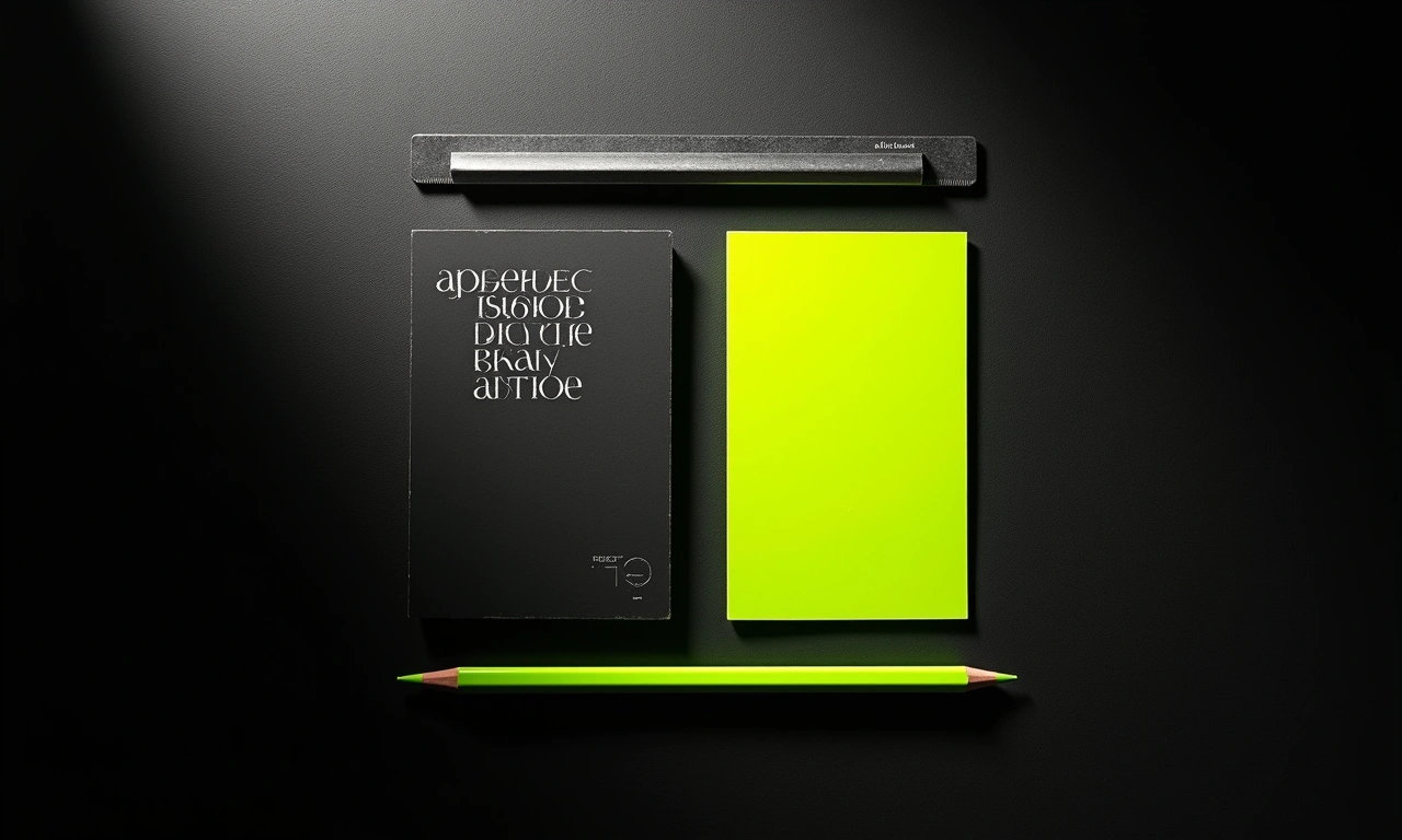 Flat-lay of design system tools — typography card, green color chip, ruler